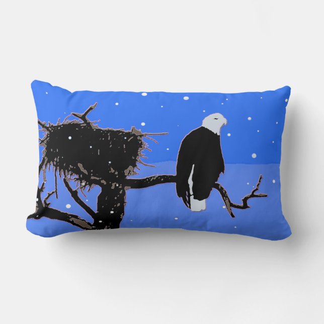 Bald Eagle in Winter  - Original Wildlife Art Lumbar Pillow (Front)