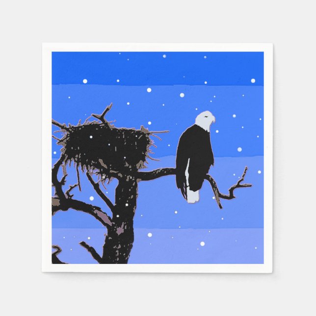 Bald Eagle in Winter  - Original Wildlife Art Paper Napkins (Front)