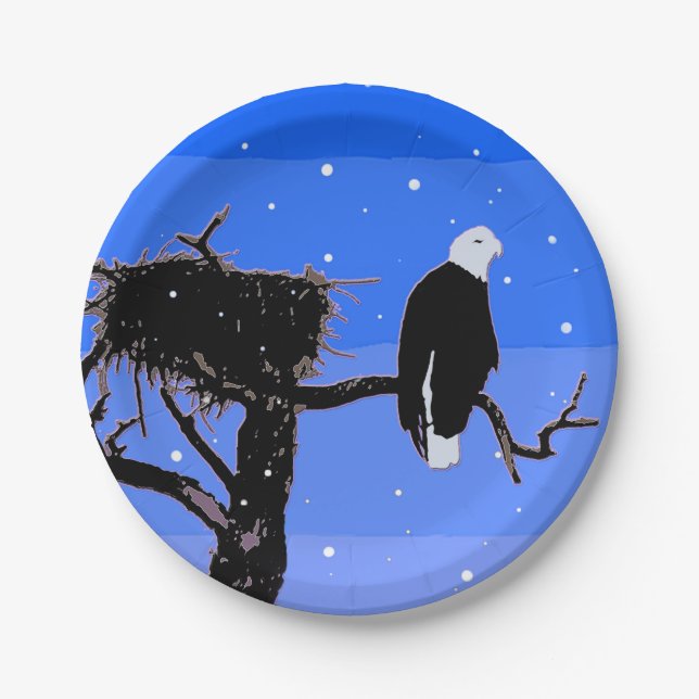 Bald Eagle in Winter  - Original Wildlife Art Paper Plates (Front)