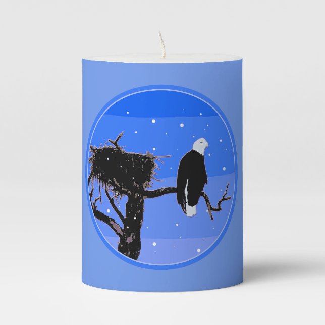 Bald Eagle in Winter  - Original Wildlife Art Pillar Candle (Front)