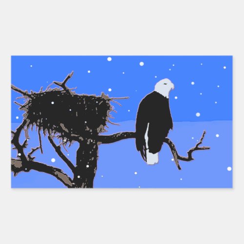 Bald Eagle in Winter  _ Original Wildlife Art Rectangular Sticker