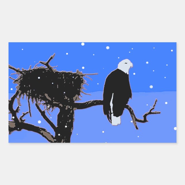 Bald Eagle in Winter  - Original Wildlife Art Rectangular Sticker (Front)