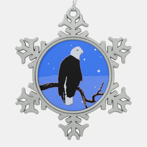 Bald Eagle in Winter  _ Original Wildlife Art Snowflake Pewter Christmas Ornament
