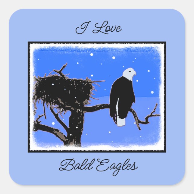 Bald Eagle in Winter  - Original Wildlife Art Square Sticker (Front)
