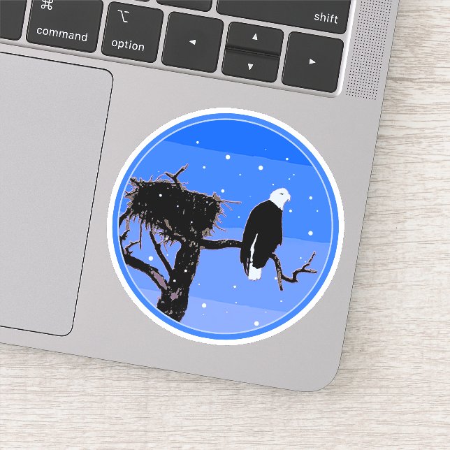 Bald Eagle in Winter  - Original Wildlife Art Sticker (Detail)