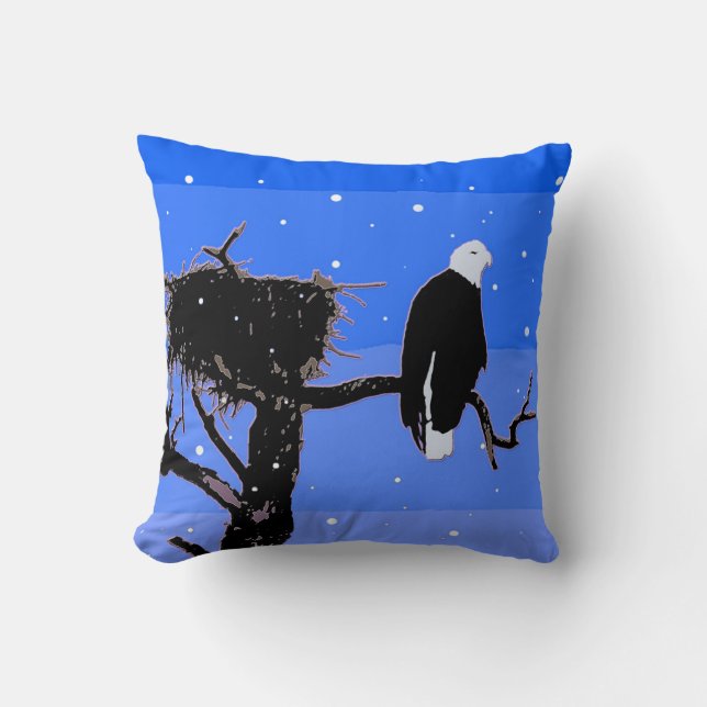 Bald Eagle in Winter  - Original Wildlife Art Throw Pillow (Front)