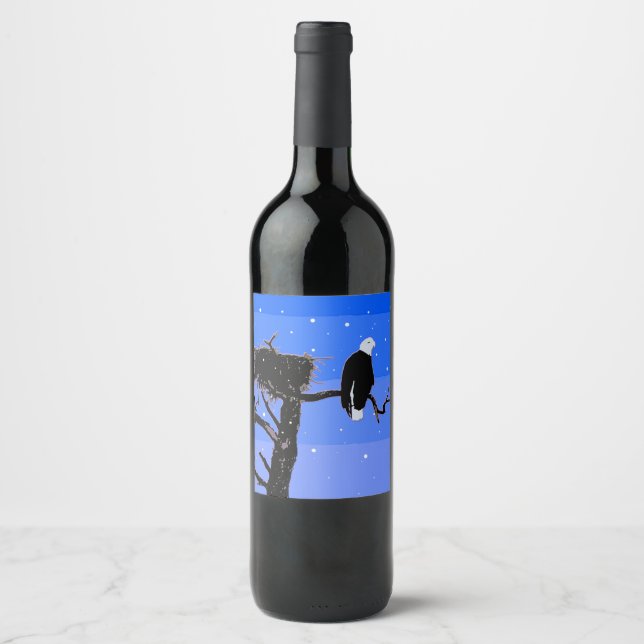 Bald Eagle in Winter  - Original Wildlife Art Wine Label (Front)