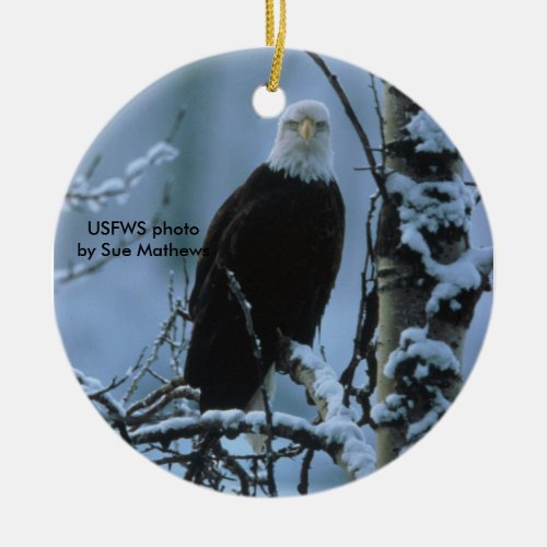 Bald Eagle in winter snow Ceramic Ornament