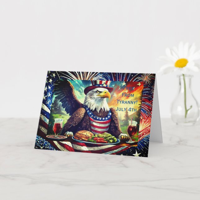 Bald Eagle July 4th, 5" x 7" Folded Greeting Card (Small Plant)