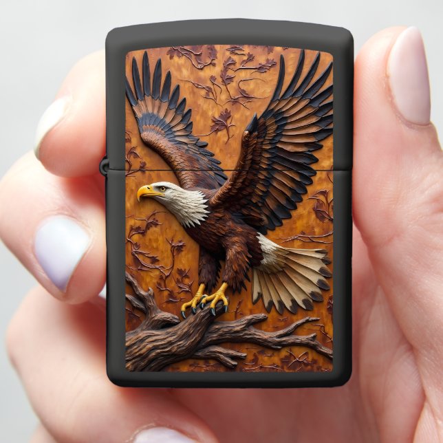 Bald Eagle Landing Tree Branch Wildlife Zippo Lighter (In Hand)