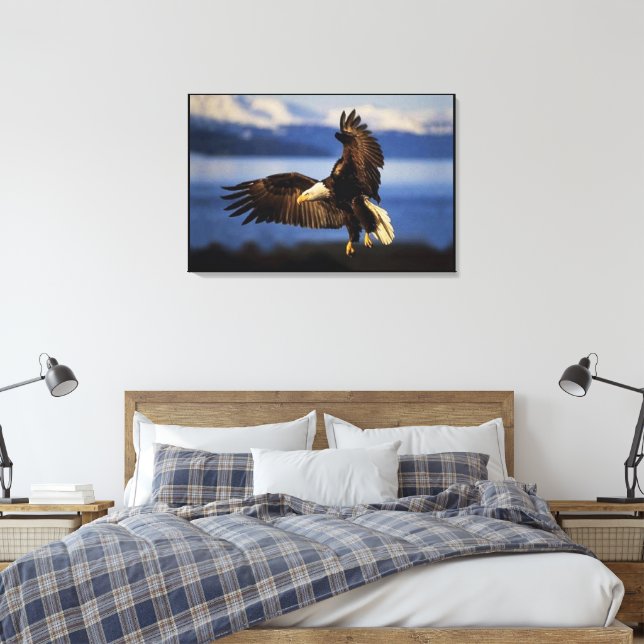 Bald Eagle Landing Wrapped Canvas Print (Insitu(Bedroom))
