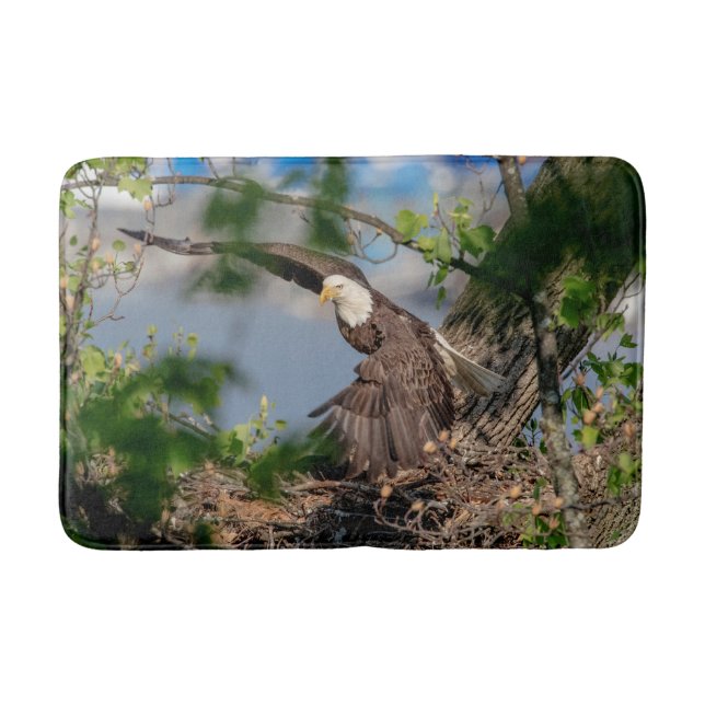 Bald Eagle leaving the nest Bathroom Mat (Front)