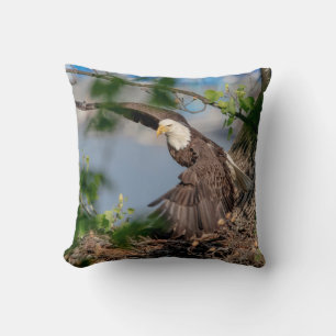 Bald Eagle leaving the nest Throw Pillow