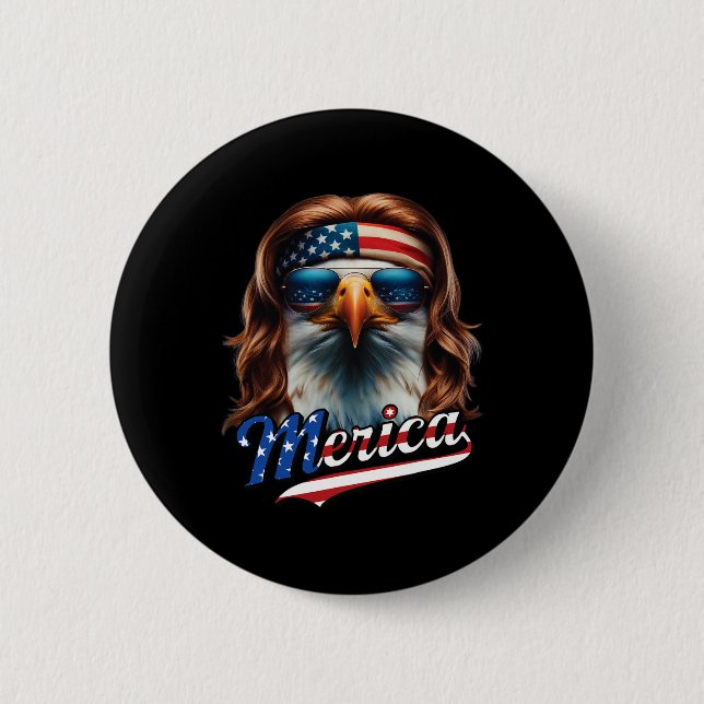 Bald Eagle Merica 4th July Eagle Mullet Funny Man  Button (Front)