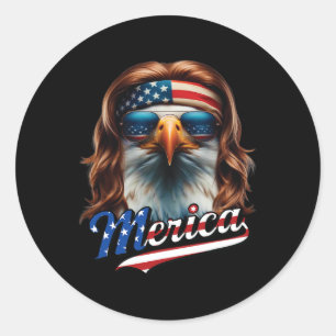 Bald Eagle Merica 4th July Eagle Mullet Funny Man Classic Round Sticker
