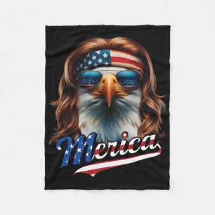 Bald Eagle Merica 4th July Eagle Mullet Funny Man Fleece Blanket