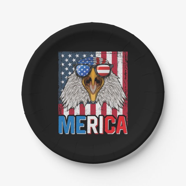 Bald Eagle Merica 4th of July Paper Plates (Front)