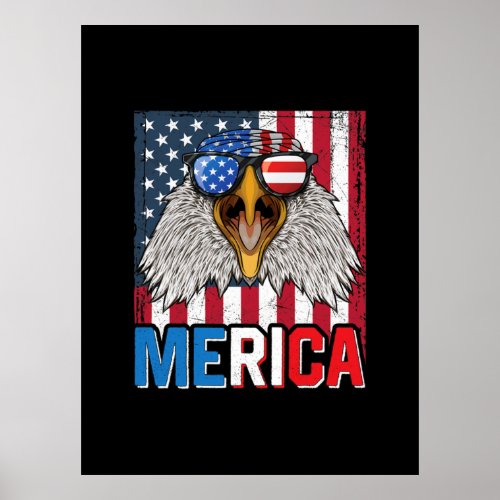 Bald Eagle Merica 4th of July Poster