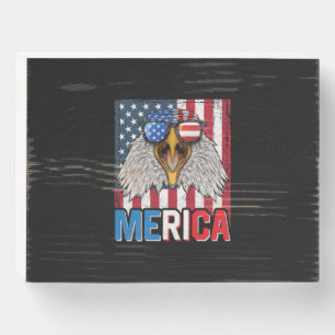 Bald Eagle Merica 4th of July Wooden Box Sign