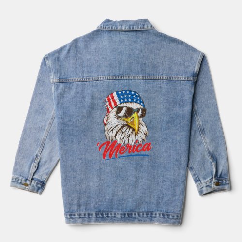 Bald Eagle Merica 80s Mullet Eagle America USA 4th Denim Jacket