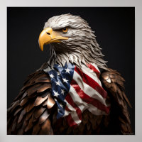 Bald Eagle metal sculpture with American flag