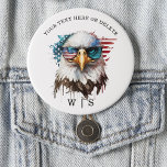 Bald Eagle modern & unique USA national symbol Button<br><div class="desc">America's national bird symbol,  the bald eagle,  with the flag on the background.
This item is a part of the "JULY 4TH" collection.
Thank you for visiting my store!</div>