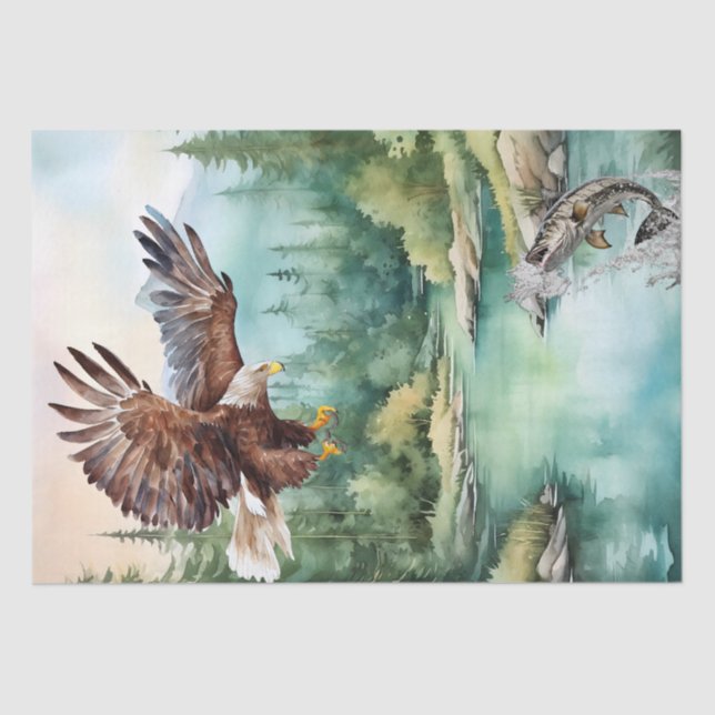 Bald Eagle Mountain River Trout Watercolor Tissue Paper (Front)