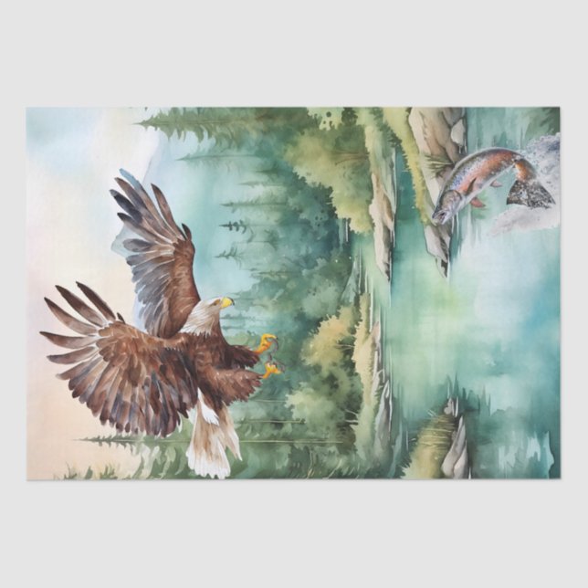 Bald Eagle Mountain River Trout Watercolor Tissue Paper (Front)
