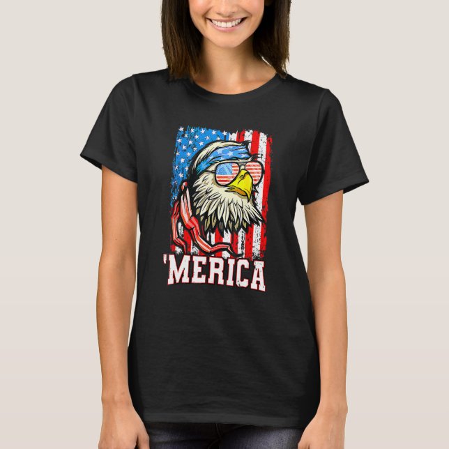 Bald Eagle Mullet Merica American Flag  4th Of Jul T-Shirt (Front)