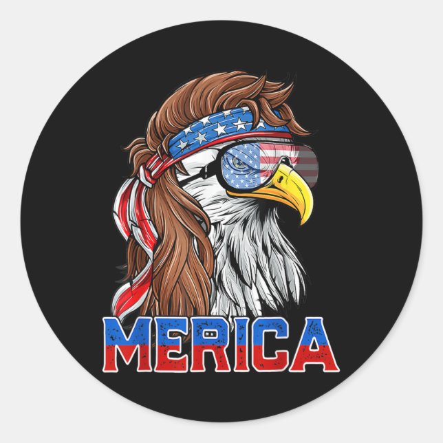 Bald Eagle Mullet Merica American Flag Patriotic 4 Classic Round Sticker (Front)