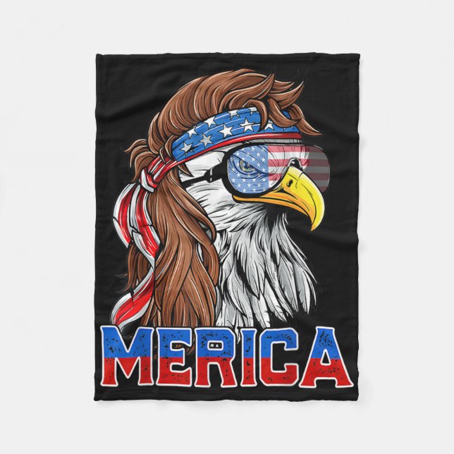 Bald Eagle Mullet Merica American Flag Patriotic 4 Fleece Blanket (Front)