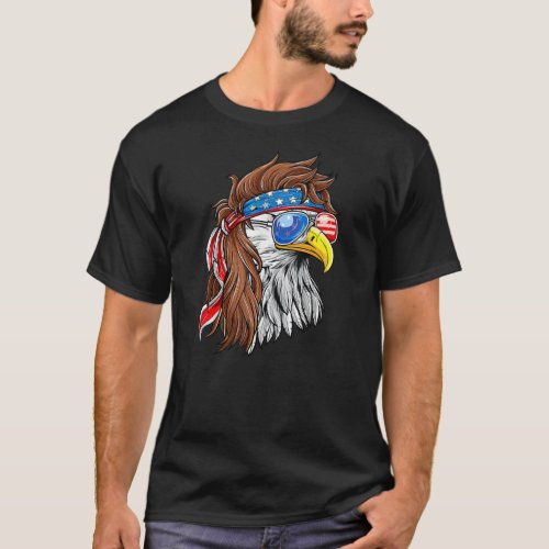 Bald Eagle Mullet USA Flag Glasses Bandana 4th of T_Shirt