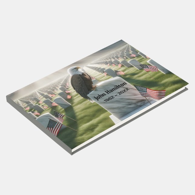 Bald Eagle On a Marble Tombstone For Funeral Guest Book (Corner)
