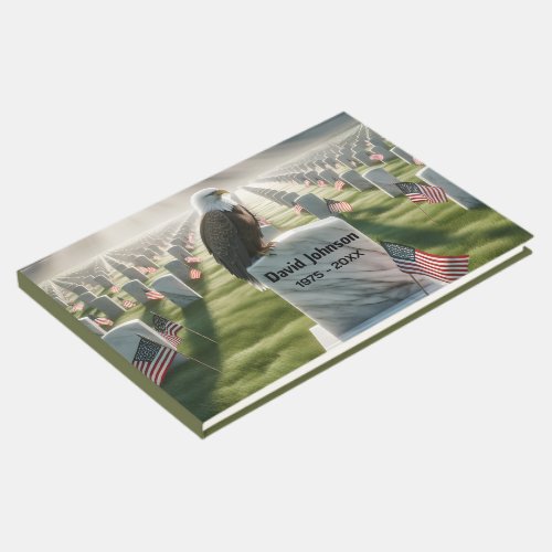 Bald Eagle On a Marble Tombstone For Funeral Guest Book
