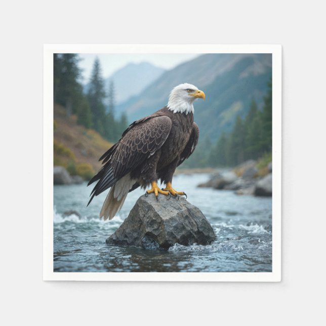 Bald Eagle On a River Rock Napkins (Front)