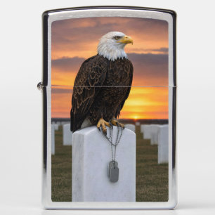 Bald Eagle on a Tombstone with Dog Tags Zippo Lighter