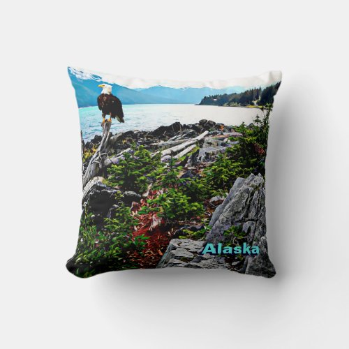 Bald Eagle On Alaska Coast Throw Pillow