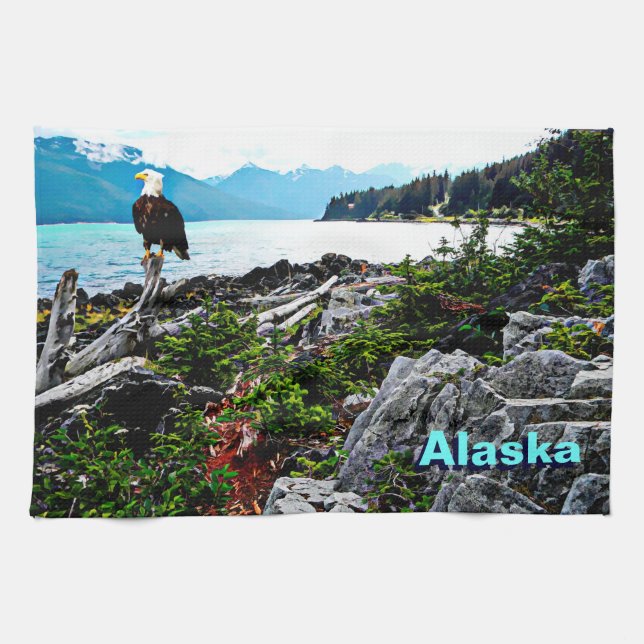Bald Eagle On Alaska Coast Towel (Horizontal)