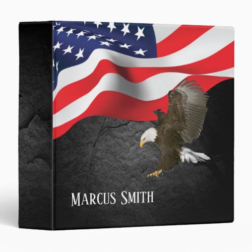 Bald Eagle on American Flag 3 Ring Binder