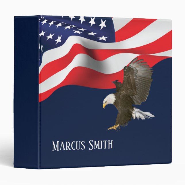 Bald Eagle on American Flag 3 Ring Binder (Front/Spine)