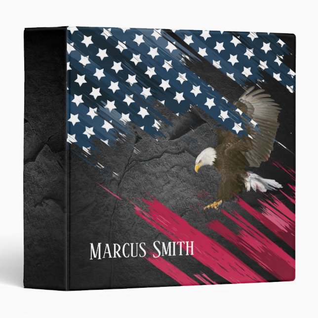 Bald Eagle on American Flag 3 Ring Binder (Front/Spine)