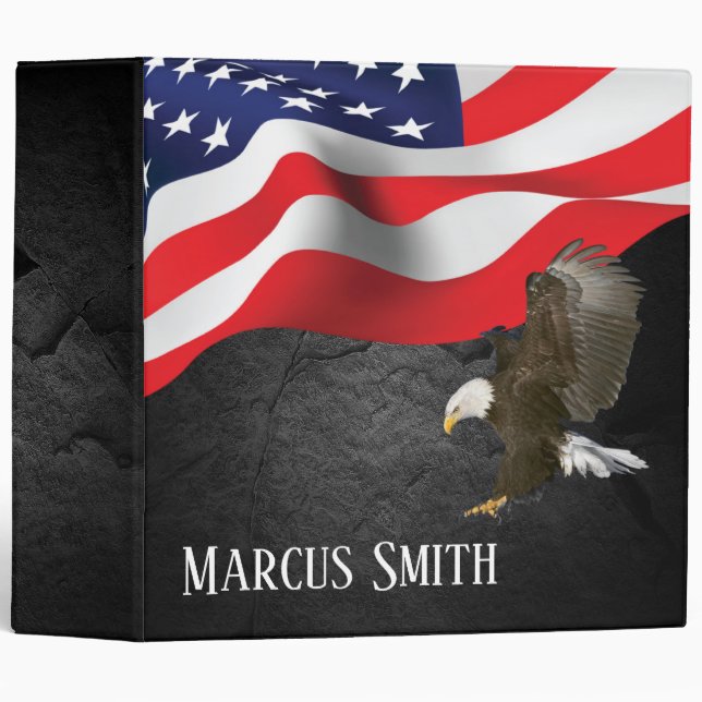 Bald Eagle on American Flag  3 Ring Binder (Front/Spine)