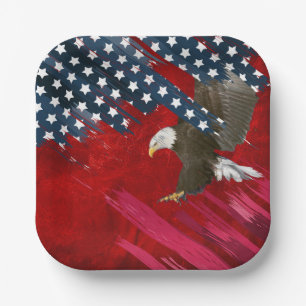 Bald Eagle on American Flag Abstract Paper Plates