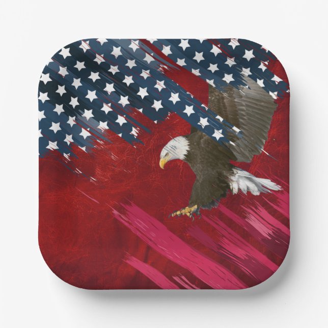 Bald Eagle on American Flag Abstract Paper Plates (Front)