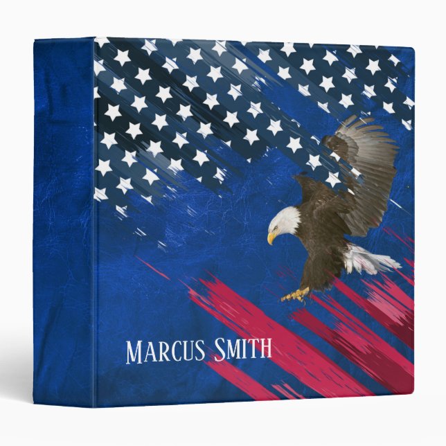 Bald Eagle on American Flag and Leather 3 Ring Binder (Front/Spine)
