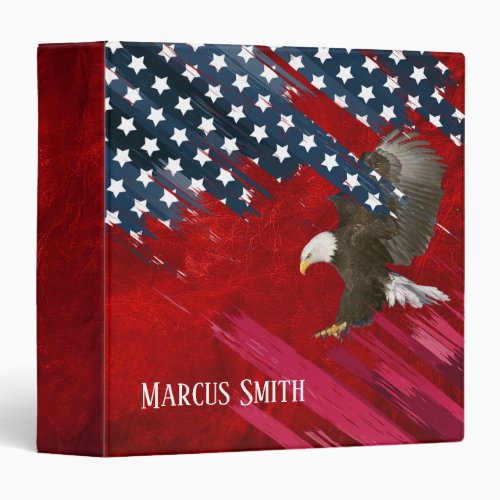 Bald Eagle on American Flag and Leather 3 Ring Binder