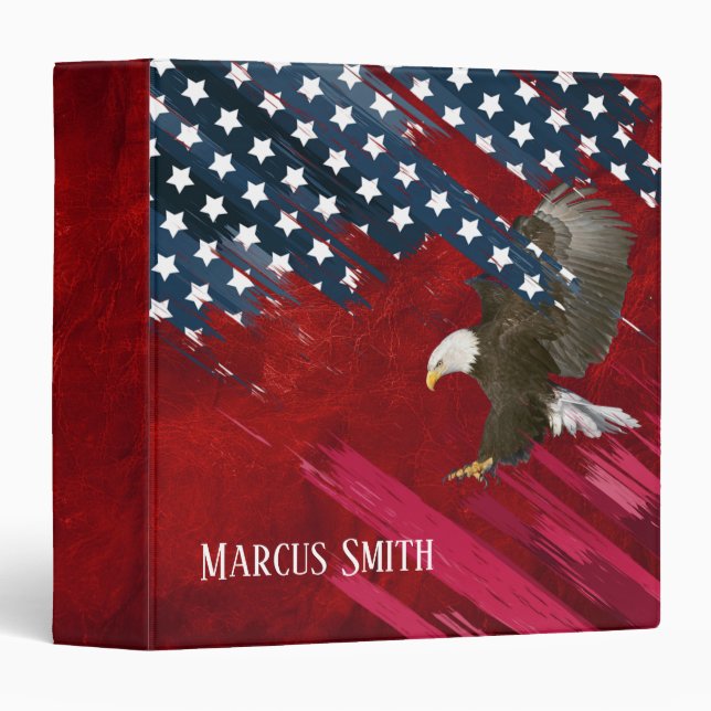 Bald Eagle on American Flag and Leather 3 Ring Binder (Front/Spine)