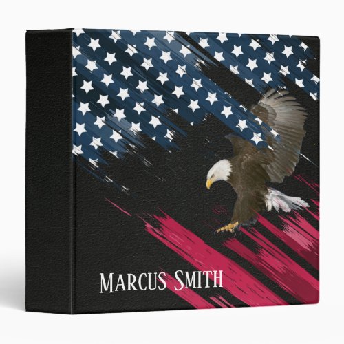 Bald Eagle on American Flag and Leather  3 Ring Binder