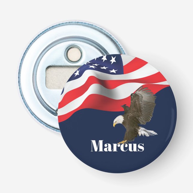 Bald Eagle on American Flag Bottle Opener (Front)