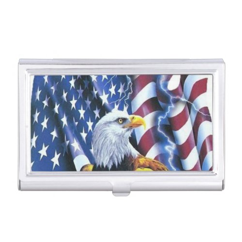 Bald Eagle on American Flag Lightening Case For Business Cards